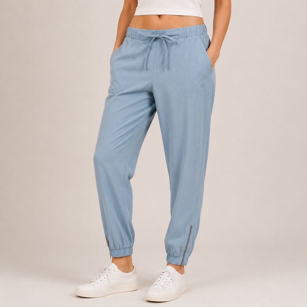 ALBION | Chambray Light Drawstring Blue Zip Ankle Jogger Pants | Medium